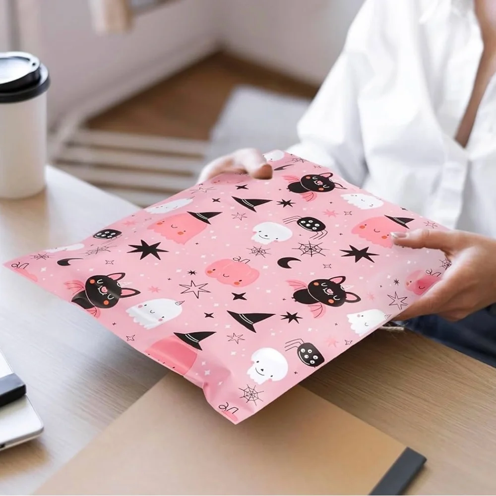 30 Pink Halloween 10” x 13” Poly Mailers Ghost Bat Pumpkins Skulls Spiders